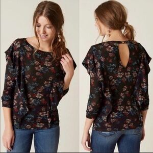 NWT Free People Black Floral Dock Street Ruffled Top Blouse